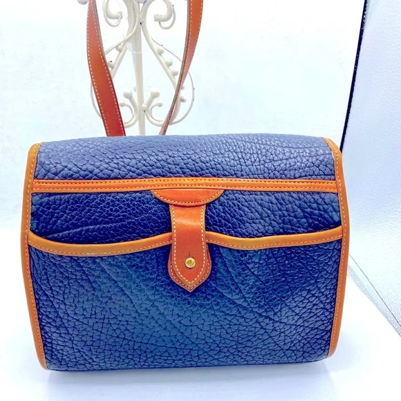 Vintage Dooney & Bourke Navy Blue And Tan Pebble  Leather Shoulder/Crossbody Bag - Picture 4 of 15
